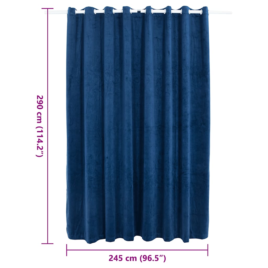 Cortina blackout c/ argolas metal 290x245 cm veludo azul-escuro