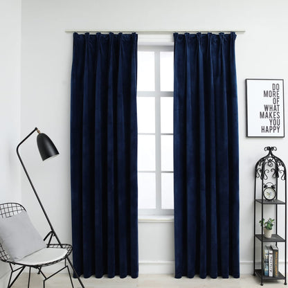 Cortinas blackout c/ ganchos 2 pcs 140x175cm veludo azul escuro