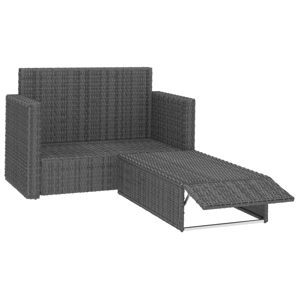 2 pcs conjunto lounge de jardim c/ almofadões vime PE cinzento