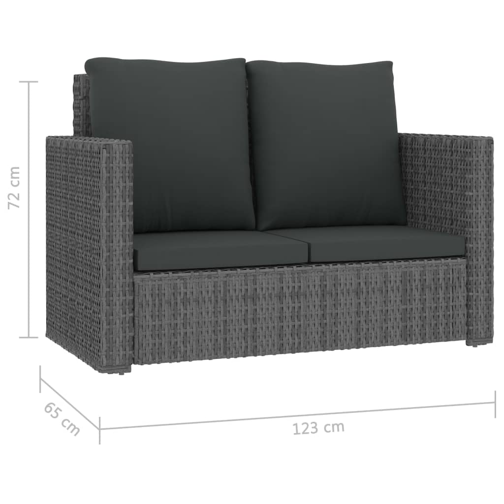 2 pcs conjunto lounge de jardim c/ almofadões vime PE cinzento