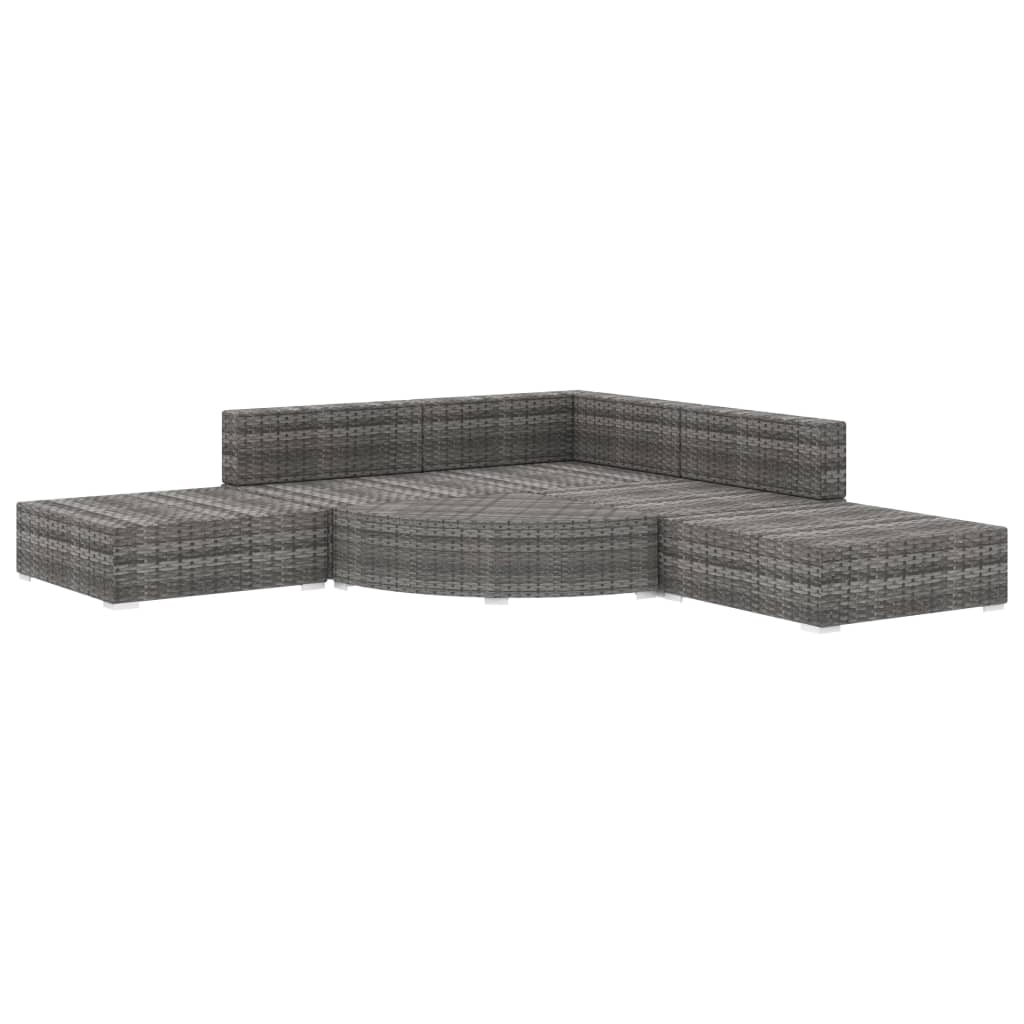 6 pcs conjunto lounge de jardim c/ almofadões vime PE cinzento