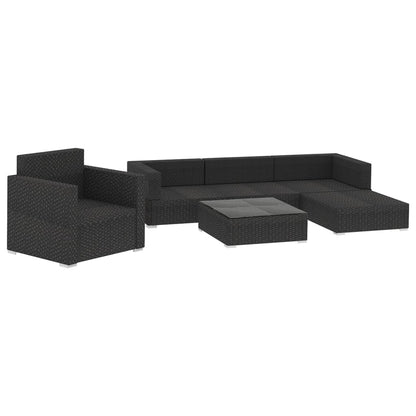 6 pcs conjunto lounge de jardim c/ almofadões vime PE preto