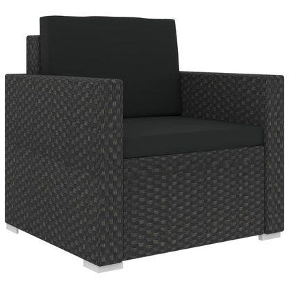 6 pcs conjunto lounge de jardim c/ almofadões vime PE preto