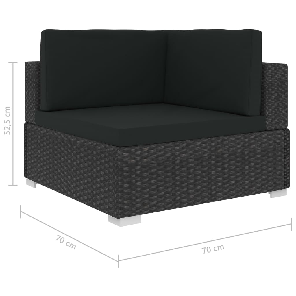 8 pcs conjunto lounge de jardim c/ almofadões vime PE preto