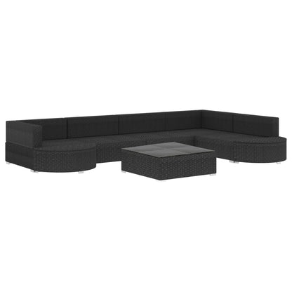 8 pcs conjunto lounge de jardim c/ almofadões vime PE preto