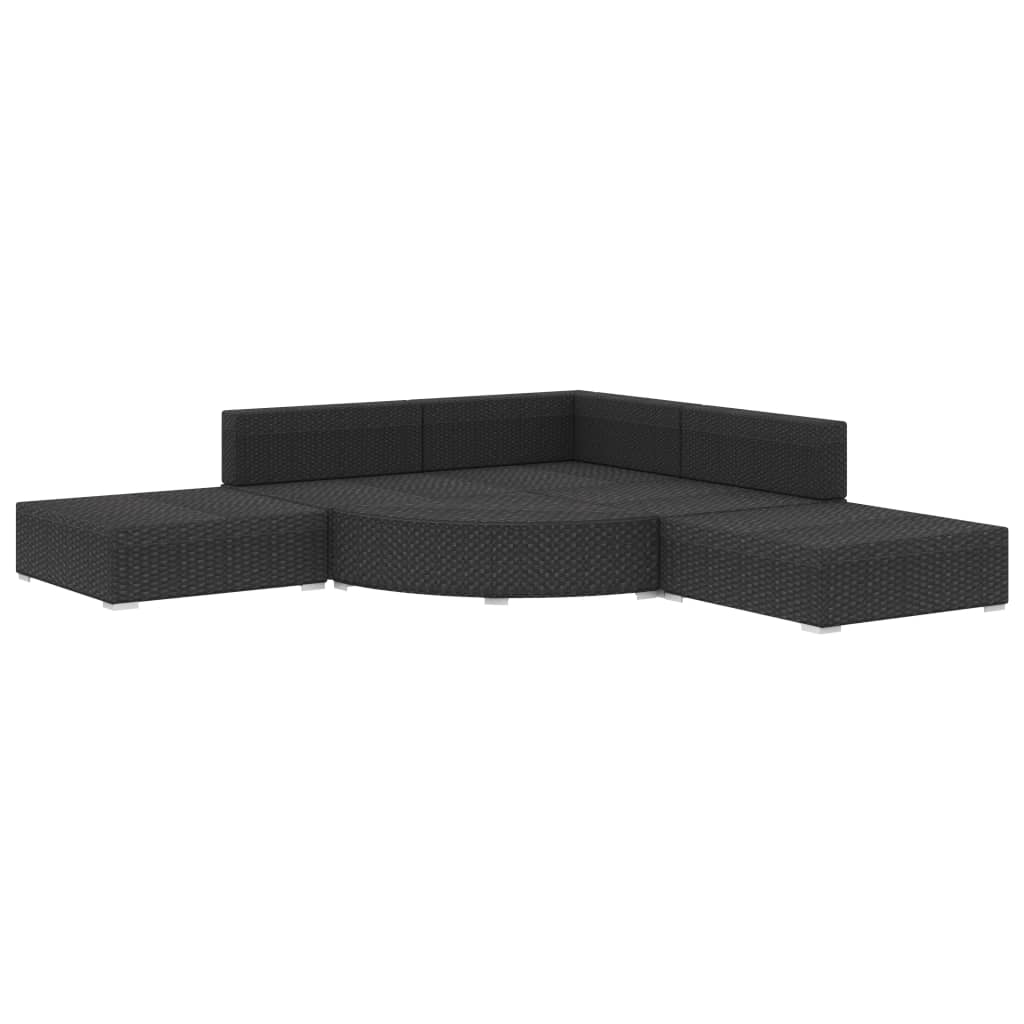 6 pcs conjunto lounge de jardim c/ almofadões vime PE preto