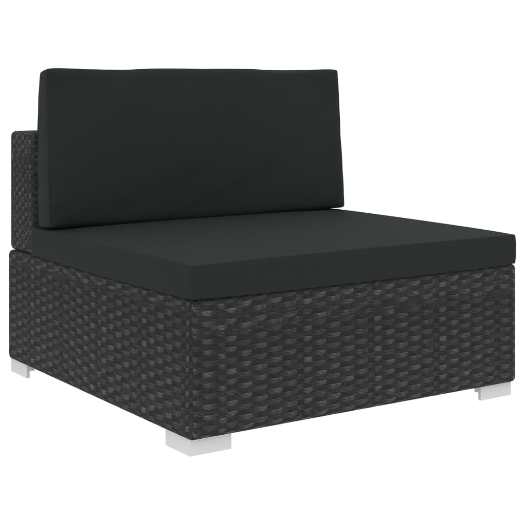 6 pcs conjunto lounge de jardim c/ almofadões vime PE preto