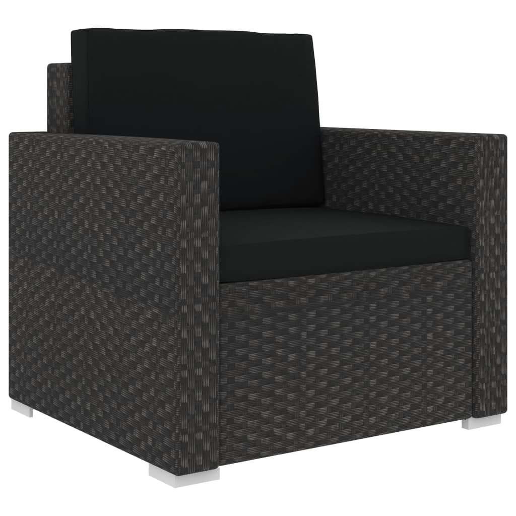 13 pcs conjunto lounge de jardim c/ almofadões vime PE preto