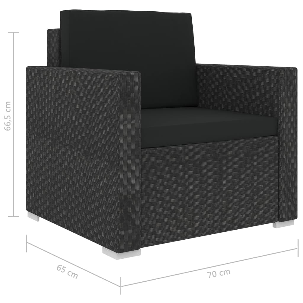 13 pcs conjunto lounge de jardim c/ almofadões vime PE preto