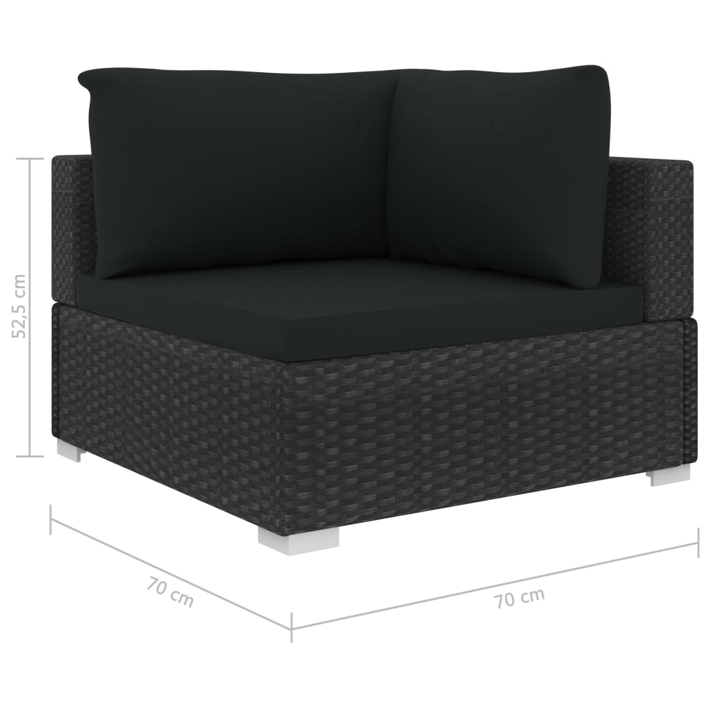 13 pcs conjunto lounge de jardim c/ almofadões vime PE preto