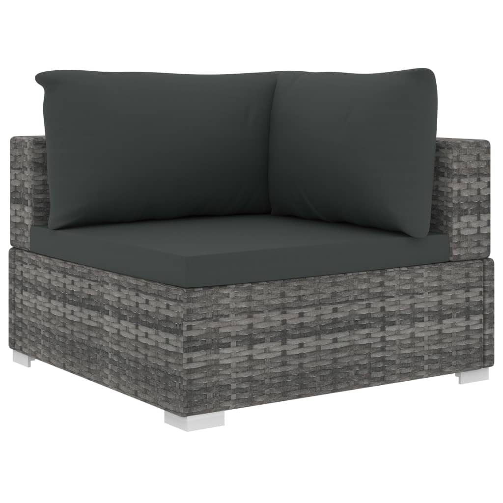 12 pcs conjunto lounge de jardim c/ almofadões vime PE cinzento