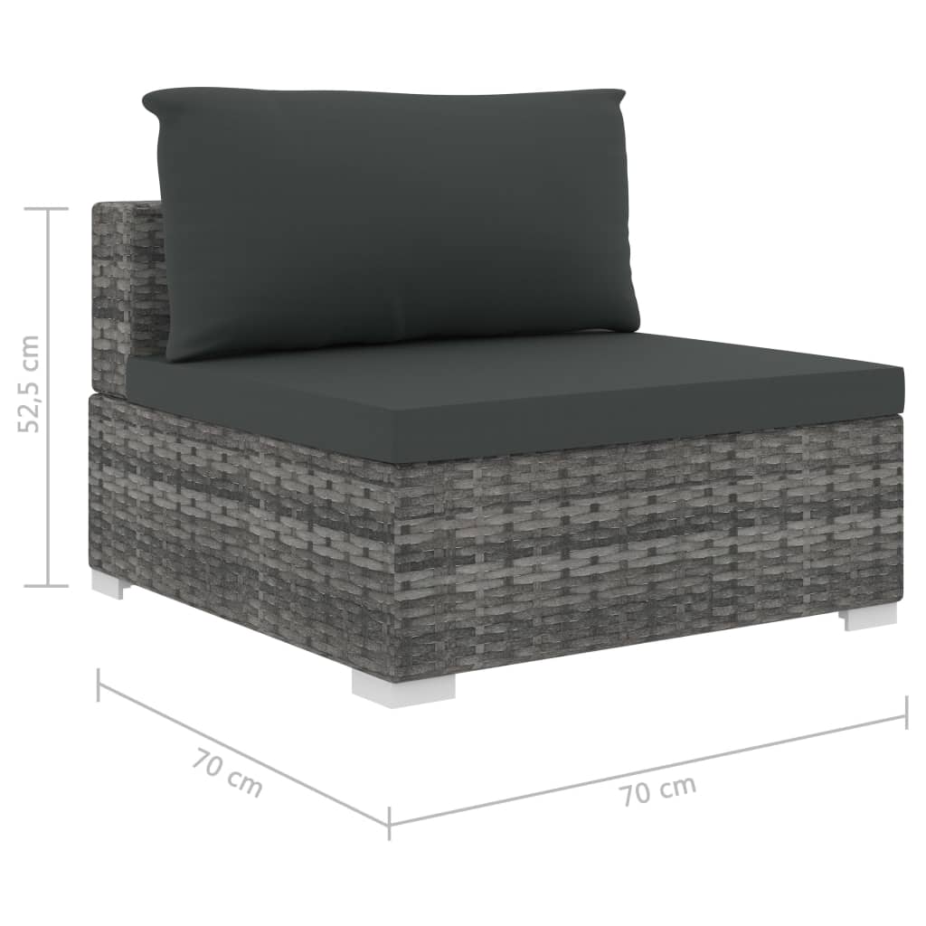 12 pcs conjunto lounge de jardim c/ almofadões vime PE cinzento