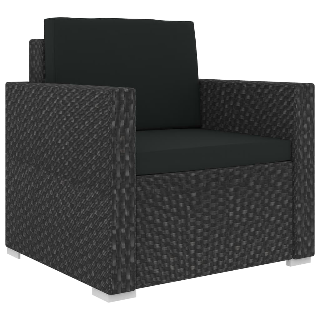 8 pcs conjunto lounge de jardim c/ almofadões vime PE preto