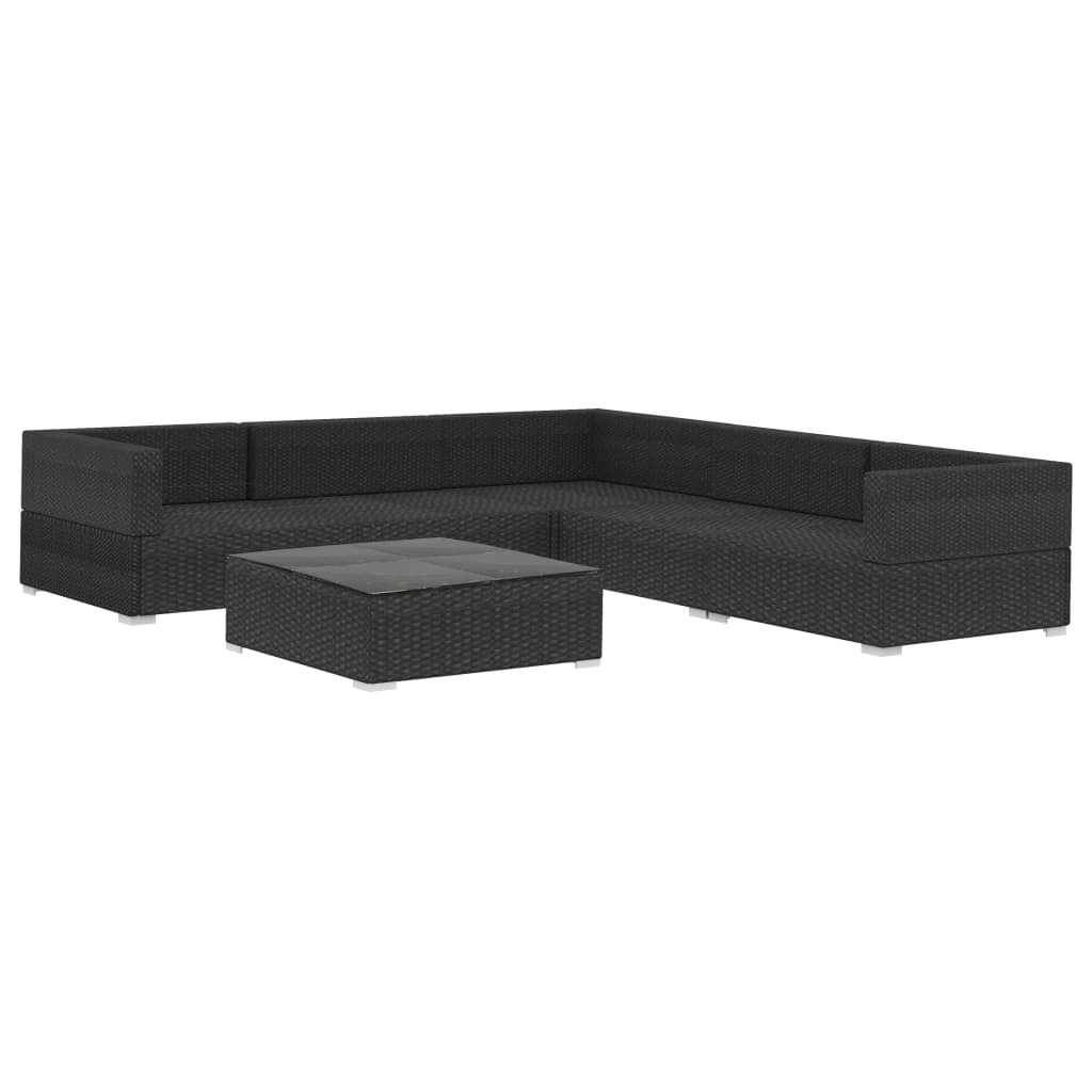 6 pcs conjunto lounge de jardim c/ almofadões vime PE preto