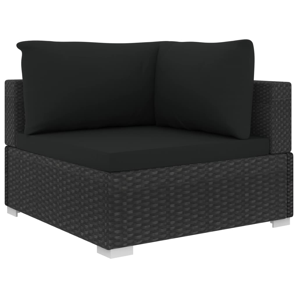 6 pcs conjunto lounge de jardim c/ almofadões vime PE preto