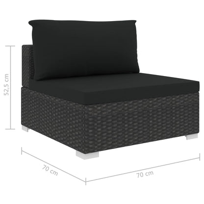 5 pcs conjunto lounge de jardim c/ almofadões vime PE preto