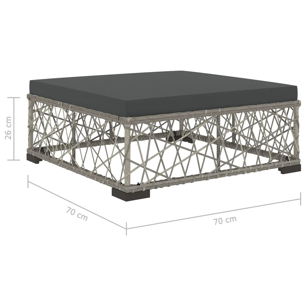 5 pcs conjunto lounge de jardim c/ almofadões vime PE cinzento