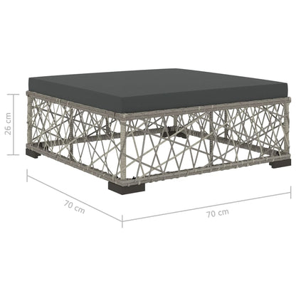 5 pcs conjunto lounge de jardim c/ almofadões vime PE cinzento