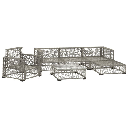 6 pcs conjunto lounge de jardim c/ almofadões vime PE cinzento