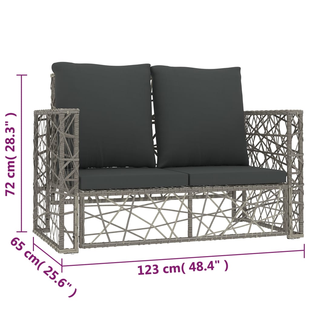 2 pcs conjunto lounge de jardim c/ almofadões vime PE cinzento