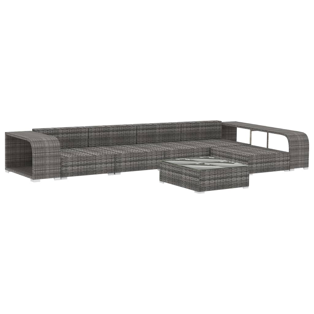 8 pcs conjunto lounge de jardim c/ almofadões vime PE cinzento