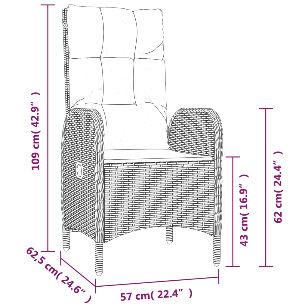 Cadeiras de exterior 2 pcs vime PE cinzento