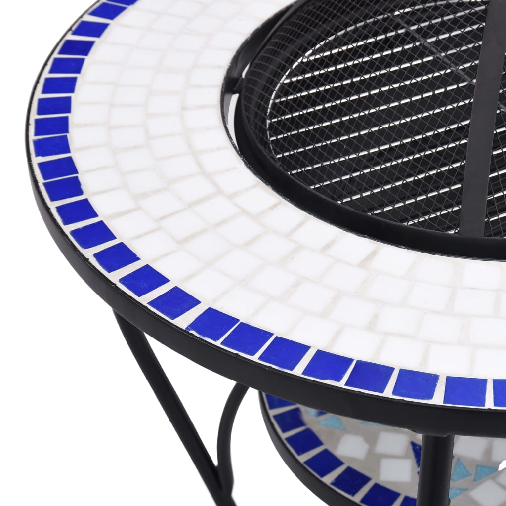 Mesa braseira em mosaico 68 cm cerâmica azul e branco