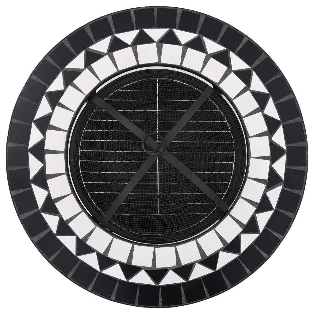 Mesa braseira em mosaico 68 cm cerâmica preto e branco