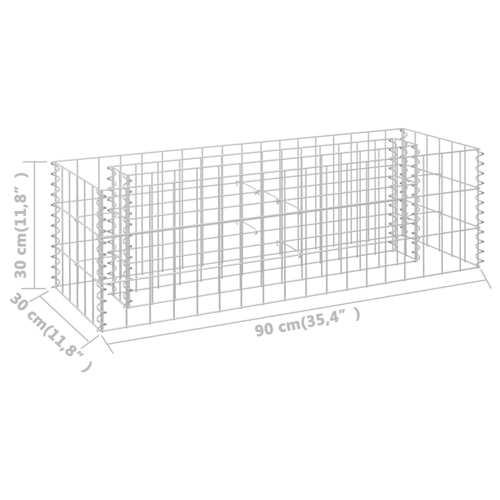 Canteiro elevado/cesto gabião 90x30x30 cm aço galvanizado