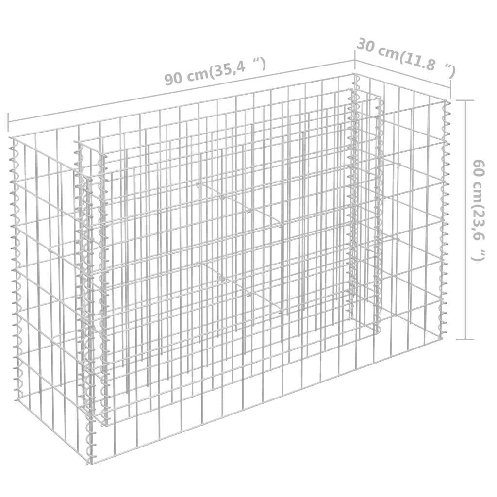 Canteiro elevado/cesto gabião 90x30x60 cm aço galvanizado