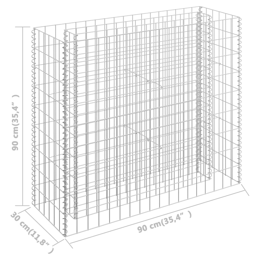 Canteiro elevado/cesto gabião 90x30x90 cm aço galvanizado