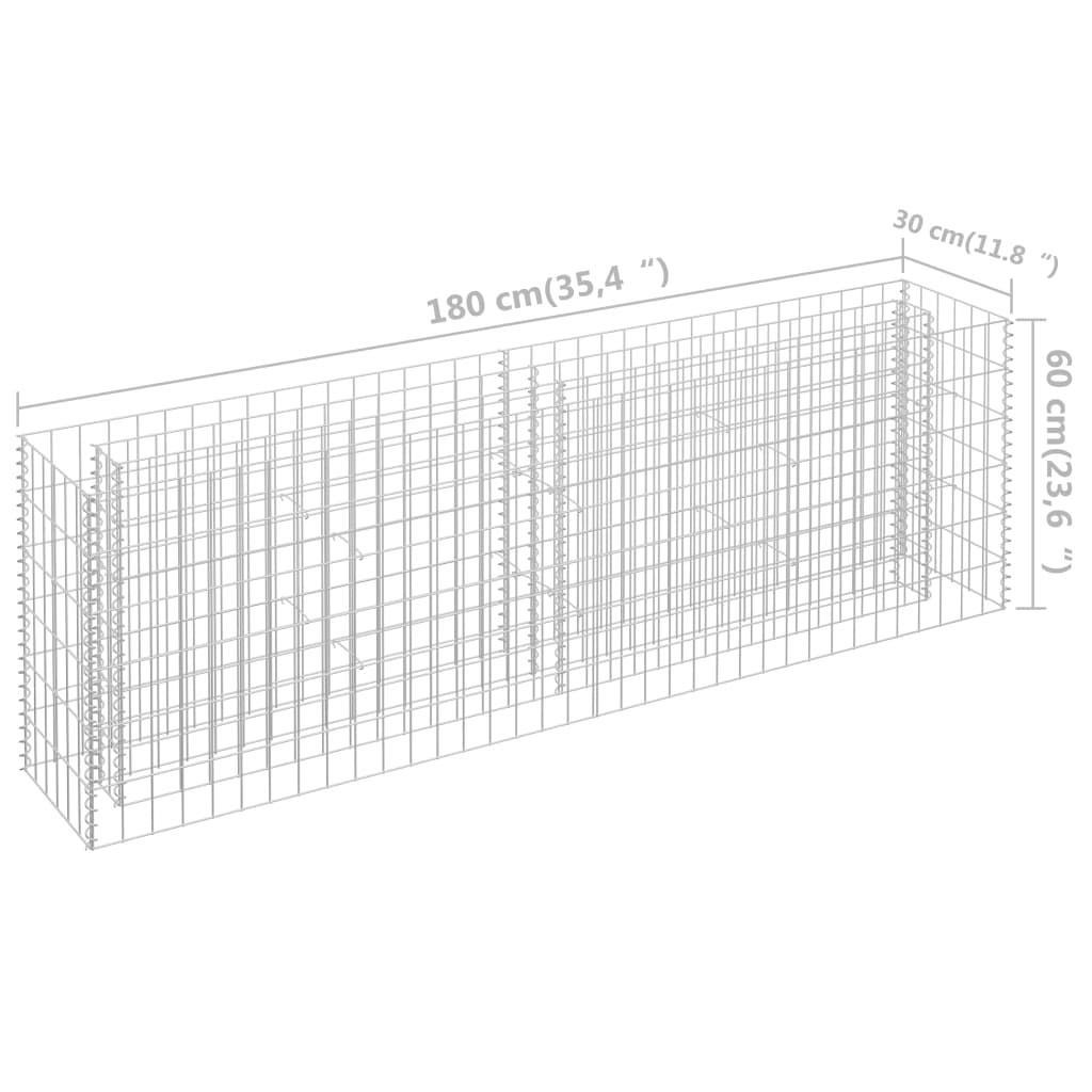 Canteiro elevado/cesto gabião 180x30x60 cm aço galvanizado