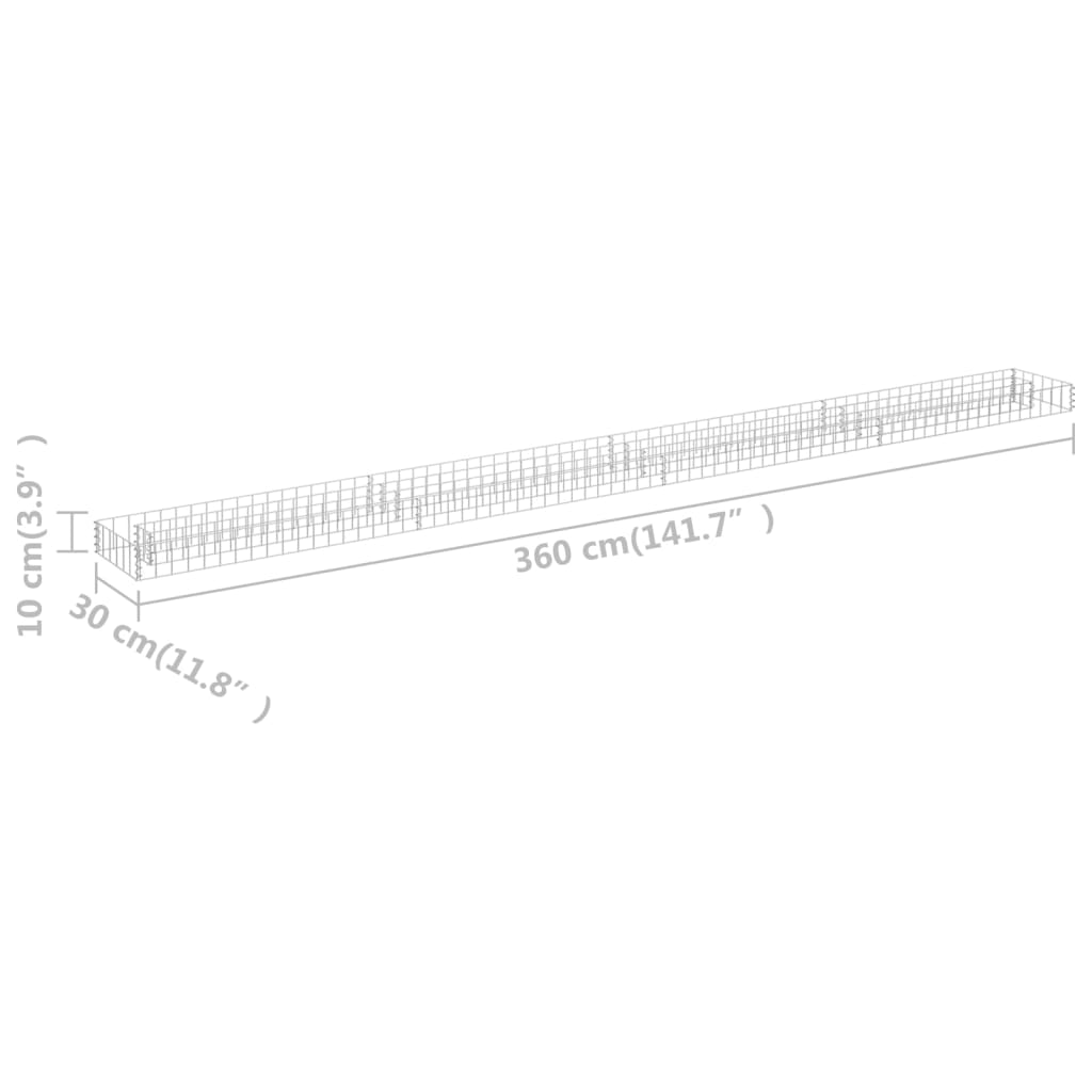 Canteiro elevado/cesto gabião 360x30x10 cm aço galvanizado