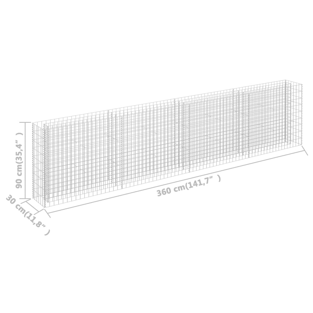 Canteiro elevado/cesto gabião 360x30x90 cm aço galvanizado