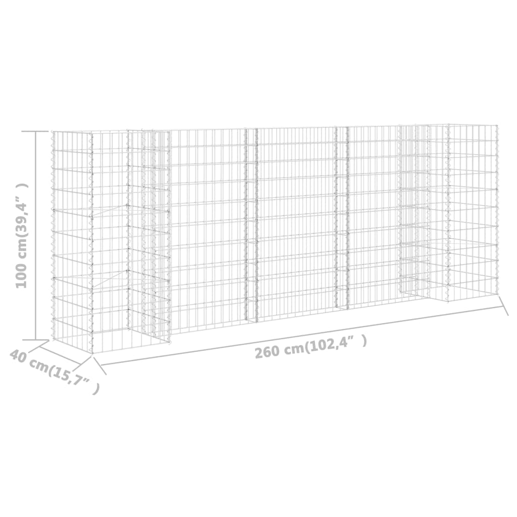 Gabião em forma de H fio de aço 260x40x100 cm