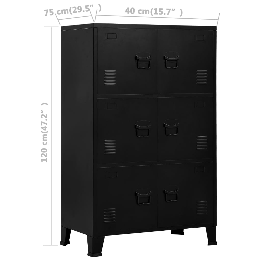 Aparador de arrumação industrial 75x40x120 cm aço preto