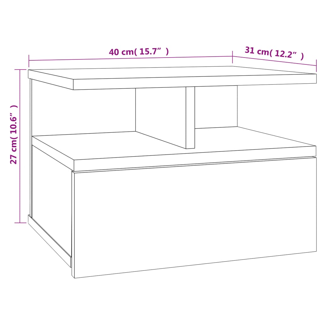 Mesa cabeceira suspensa 40x31x27 cm contraplacado carv. sonoma