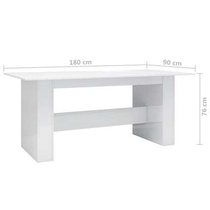 Mesa de Jantar Aqua - Cor Branco Brilhante - 180x90x76 cm - Design Minimalista