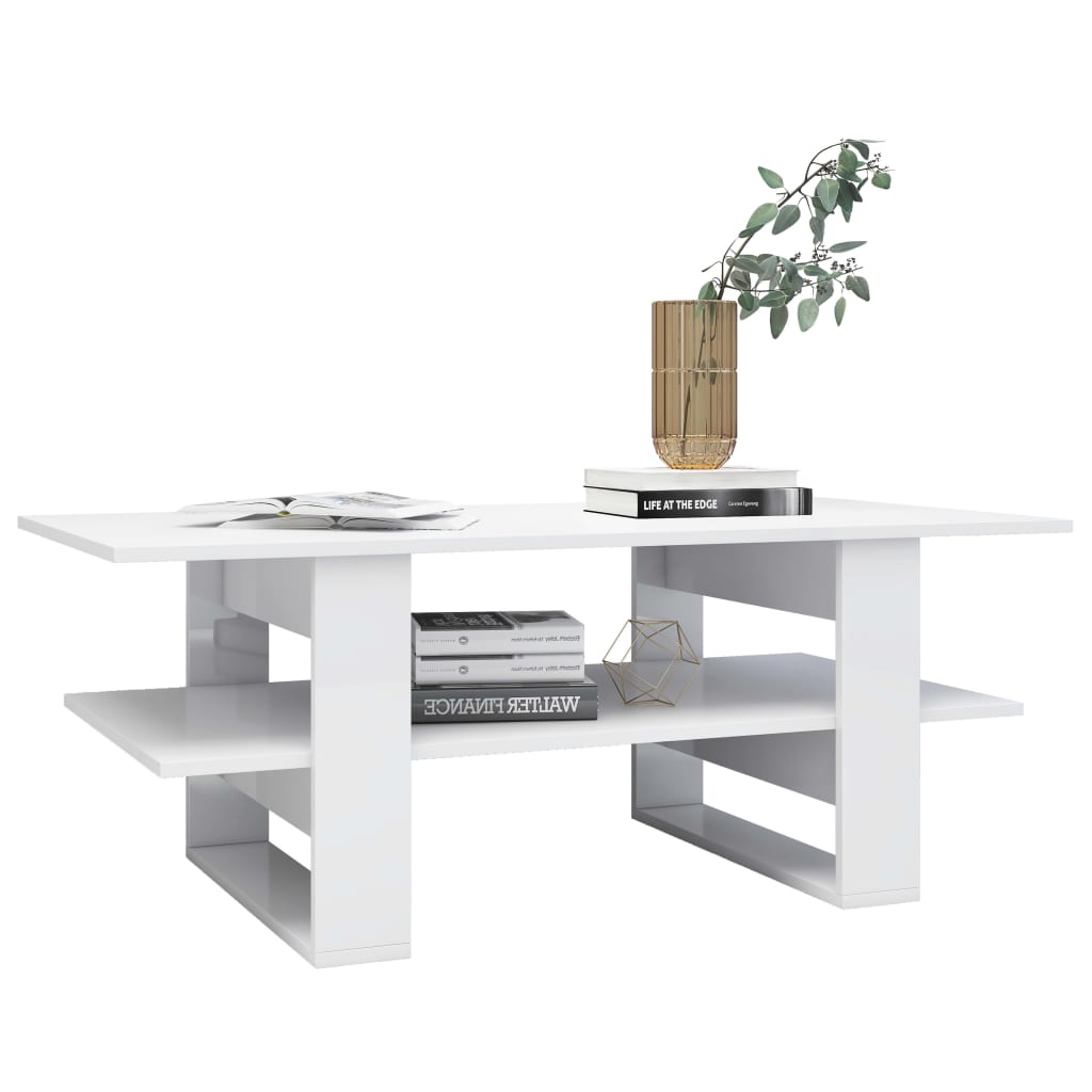 Mesa de centro 110x55x42 cm contraplacado branco brilhante