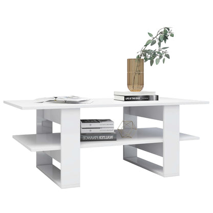 Mesa de centro 110x55x42 cm contraplacado branco brilhante