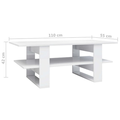 Mesa de centro 110x55x42 cm contraplacado branco brilhante