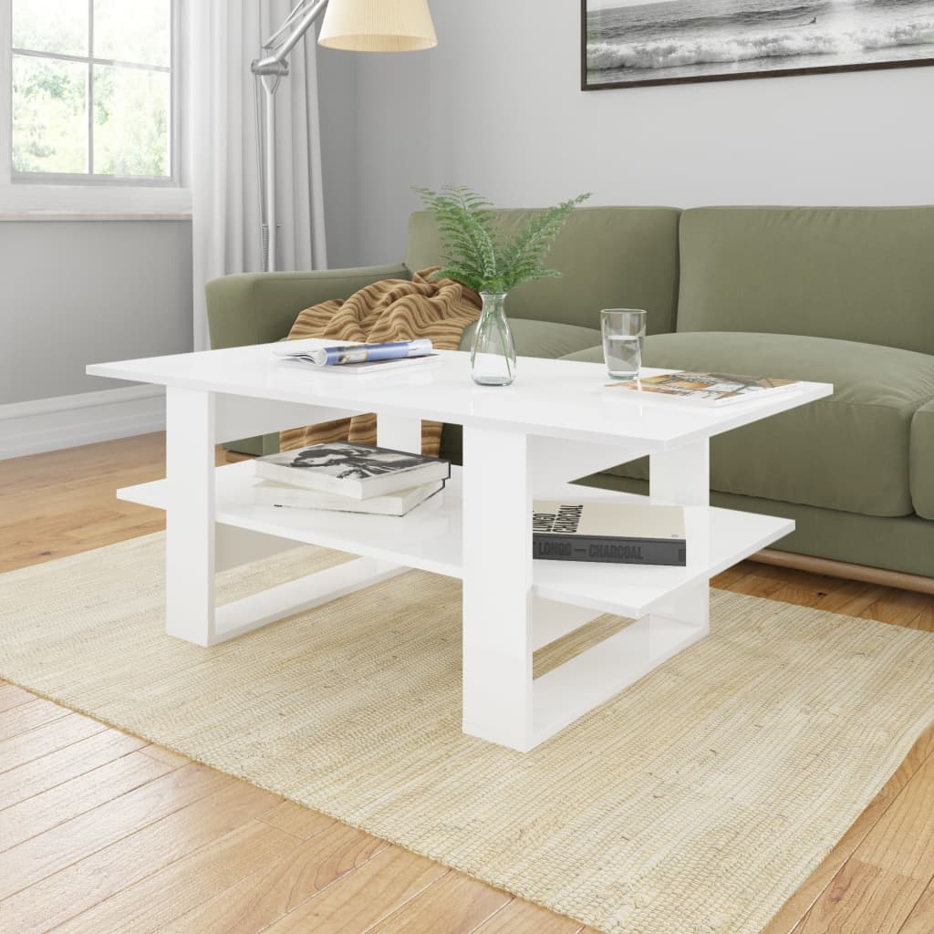 Mesa de centro 110x55x42 cm contraplacado branco brilhante