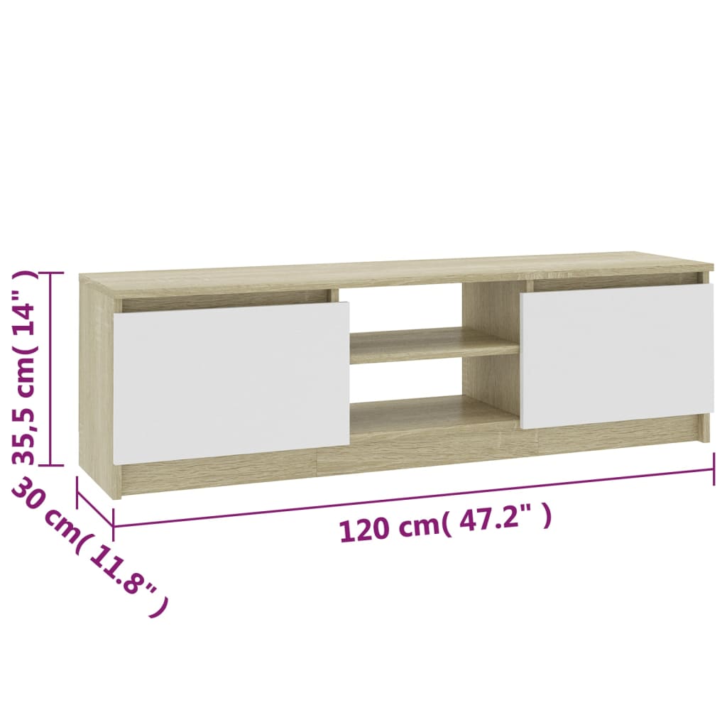 Móvel TV 120x30x35,5cm contraplacado cor branco/carvalho sonoma