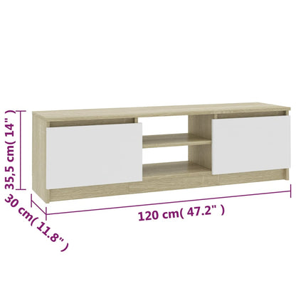 Móvel TV 120x30x35,5cm contraplacado cor branco/carvalho sonoma