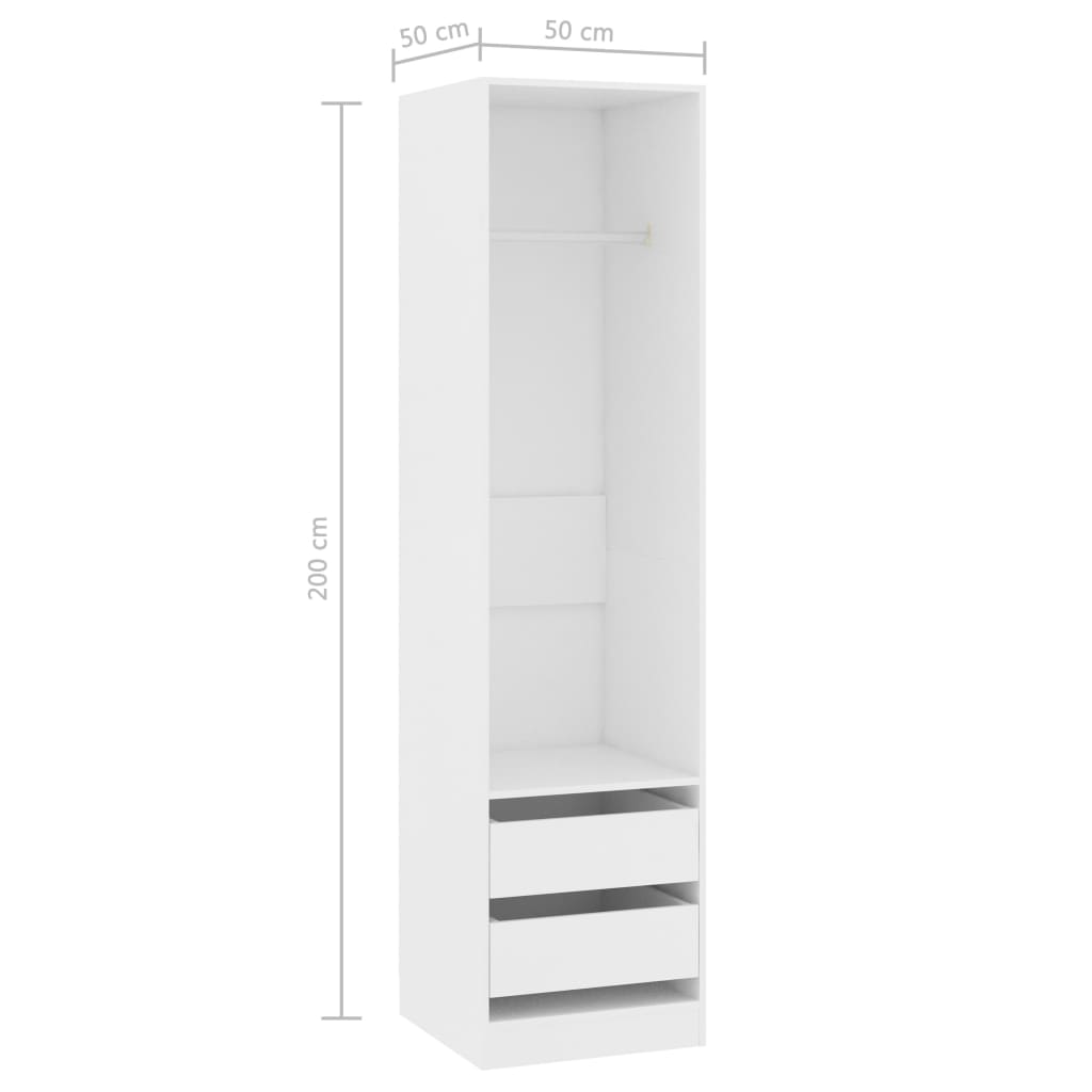 Roupeiro com gavetas 50x50x200 cm contraplacado branco