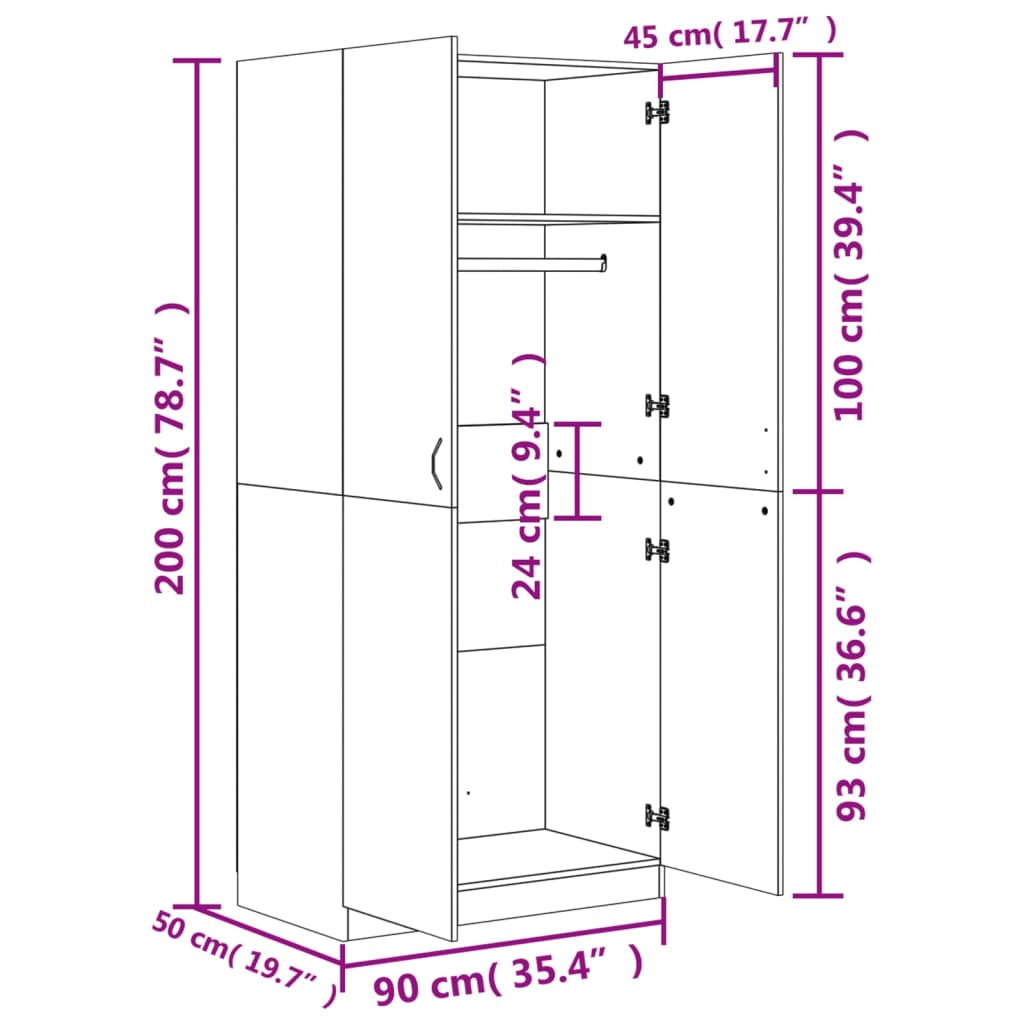 Roupeiro 90x52x200 cm contraplacado cinzento cimento