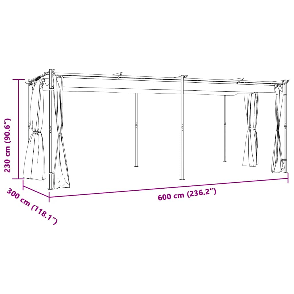 Gazebo com cortinas 3x6 m aço creme