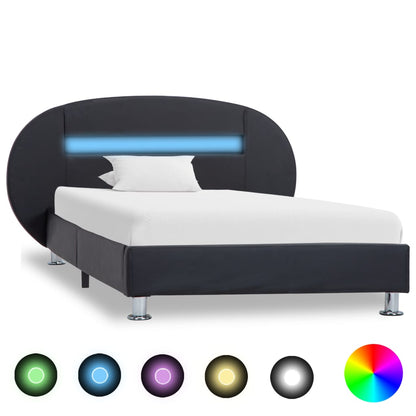 Estrutura de cama c/ LEDs 90x200 cm couro artificial preto