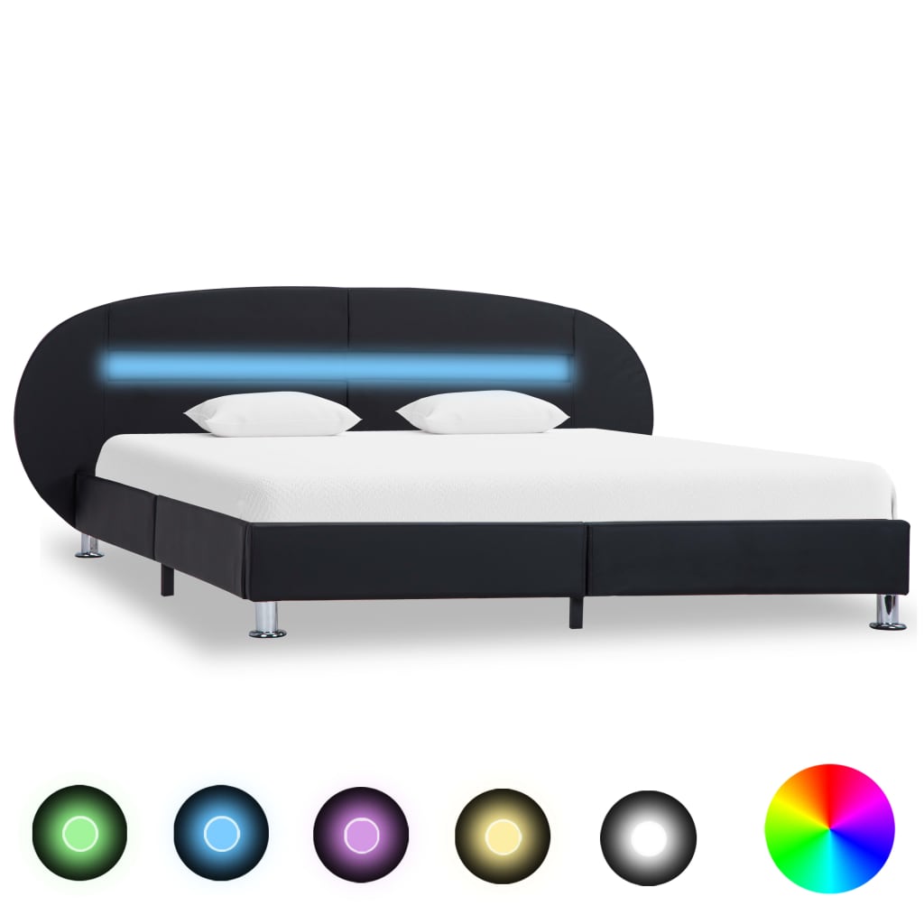 Estrutura de cama c/ LEDs 120x200 cm couro artificial preto