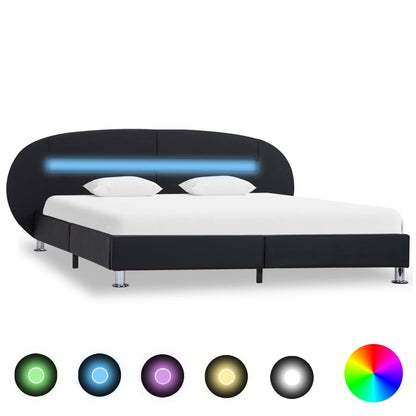 Estrutura de cama c/ LEDs 180x200 cm couro artificial preto